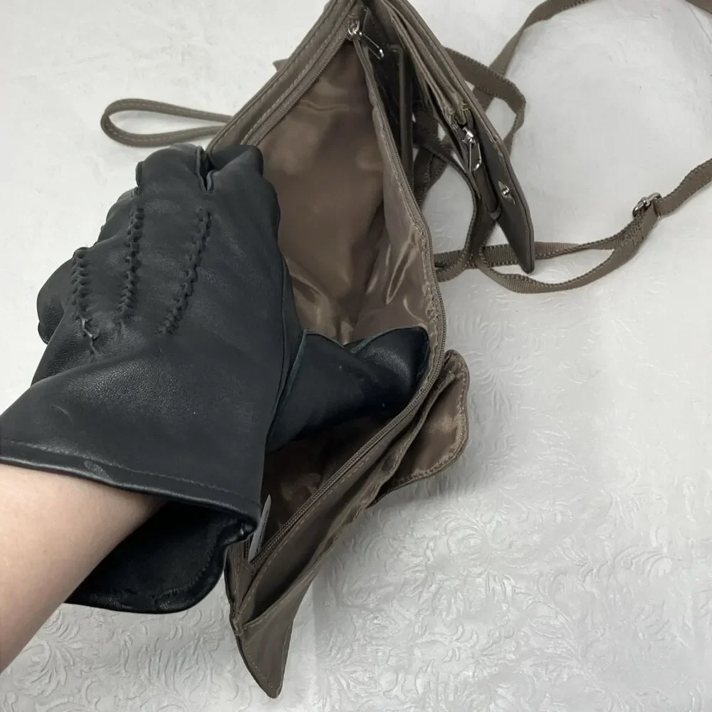 HADAKI Travel Wallet Wristlet Crossbody Strap Purse Bag Brown Taupe Unisex EUC